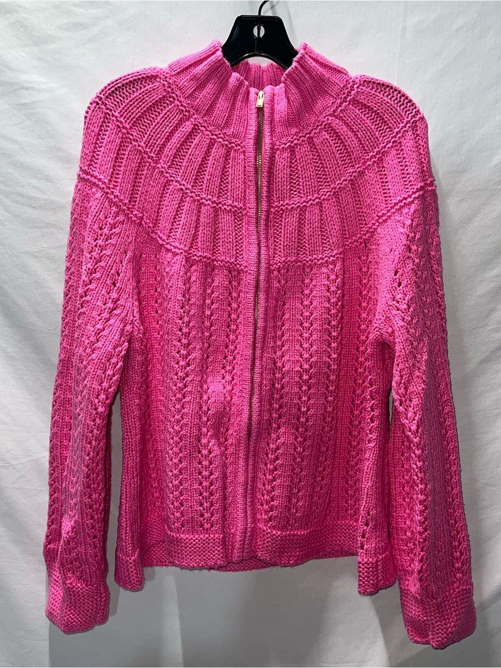 Talbots women’s xl Bright Pink chunky Cable-Knit Zip Cardigan